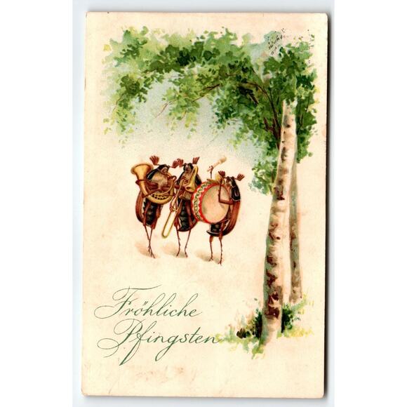 Fantasy Musicians Bug Drum Horns Band Postcard Cockroach Beetles Anthropomorphic - Picture 1 of 2